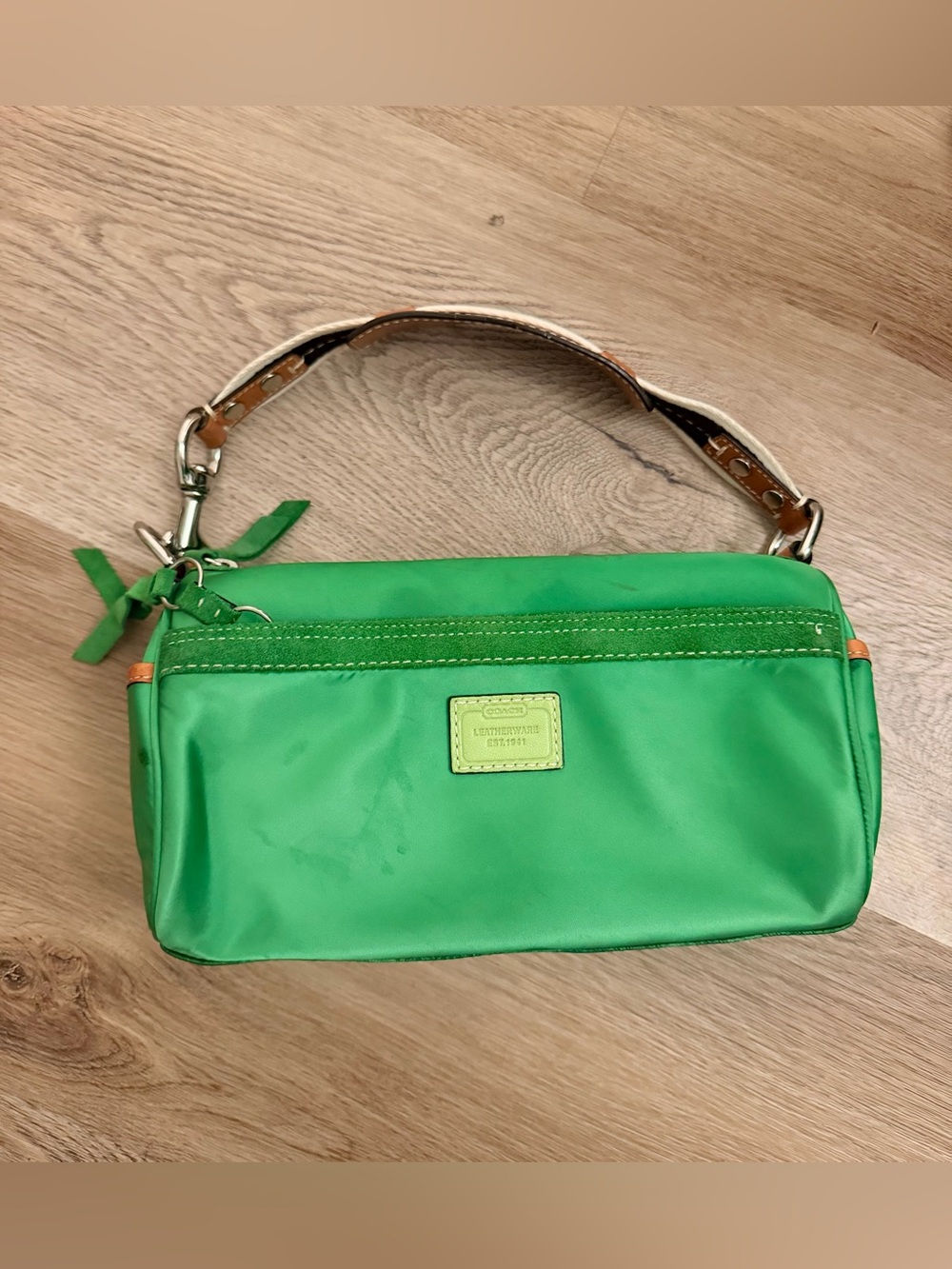 Coach emerald lime green 10666 satin barrel shoulder bag